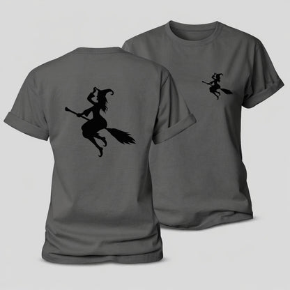 Enchanting Witch On Broom Hat Limited Edition Women's Cotton T-Shirt – Grey
