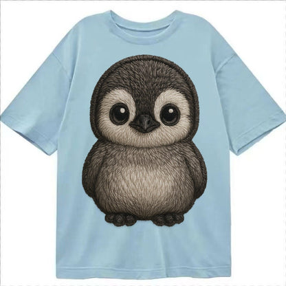 Baby Penguin Chick Gray Fluffy White Face Round Body Front F Classic T-shirt – Light Blue