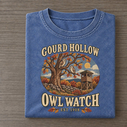 Owl Watch Gourd Hollow Vintage T-shirt – Washed Blue