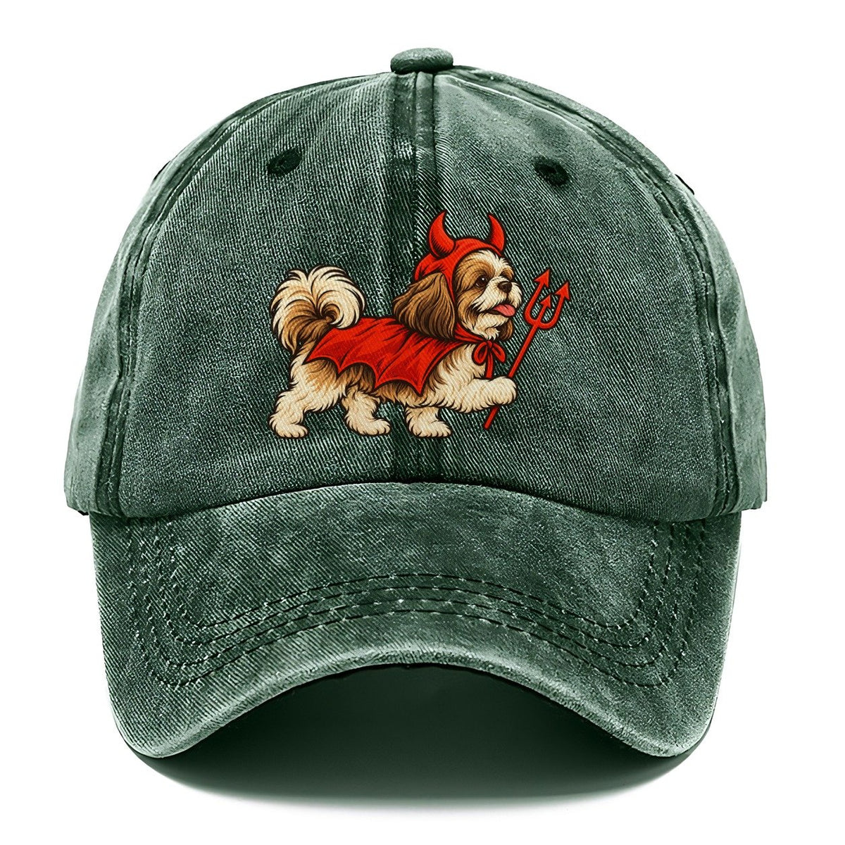 One Shih Tzu In Halloween Costume Little Devil With Horns And A Pitchfork Prop Halloween Dog Parade Classic Cap – Forest Mist