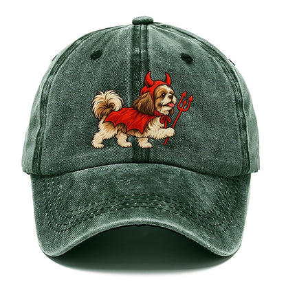 One Shih Tzu In Halloween Costume Little Devil With Horns And A Pitchfork Prop Halloween Dog Parade Classic Cap – Forest Mist