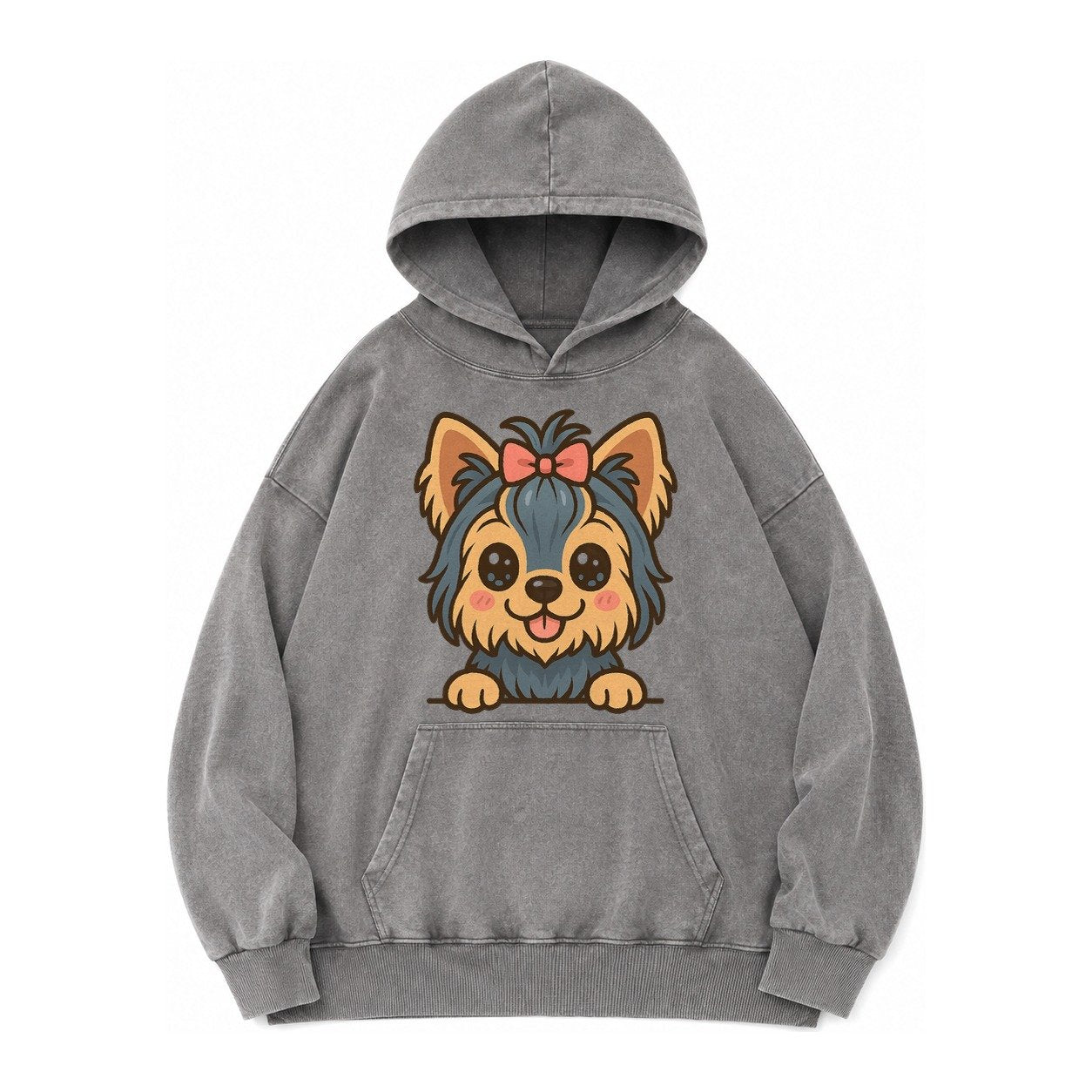 Yorkshire Terrier Modern Tiny Dog Logo Vintage Washed Hoodie – Grey