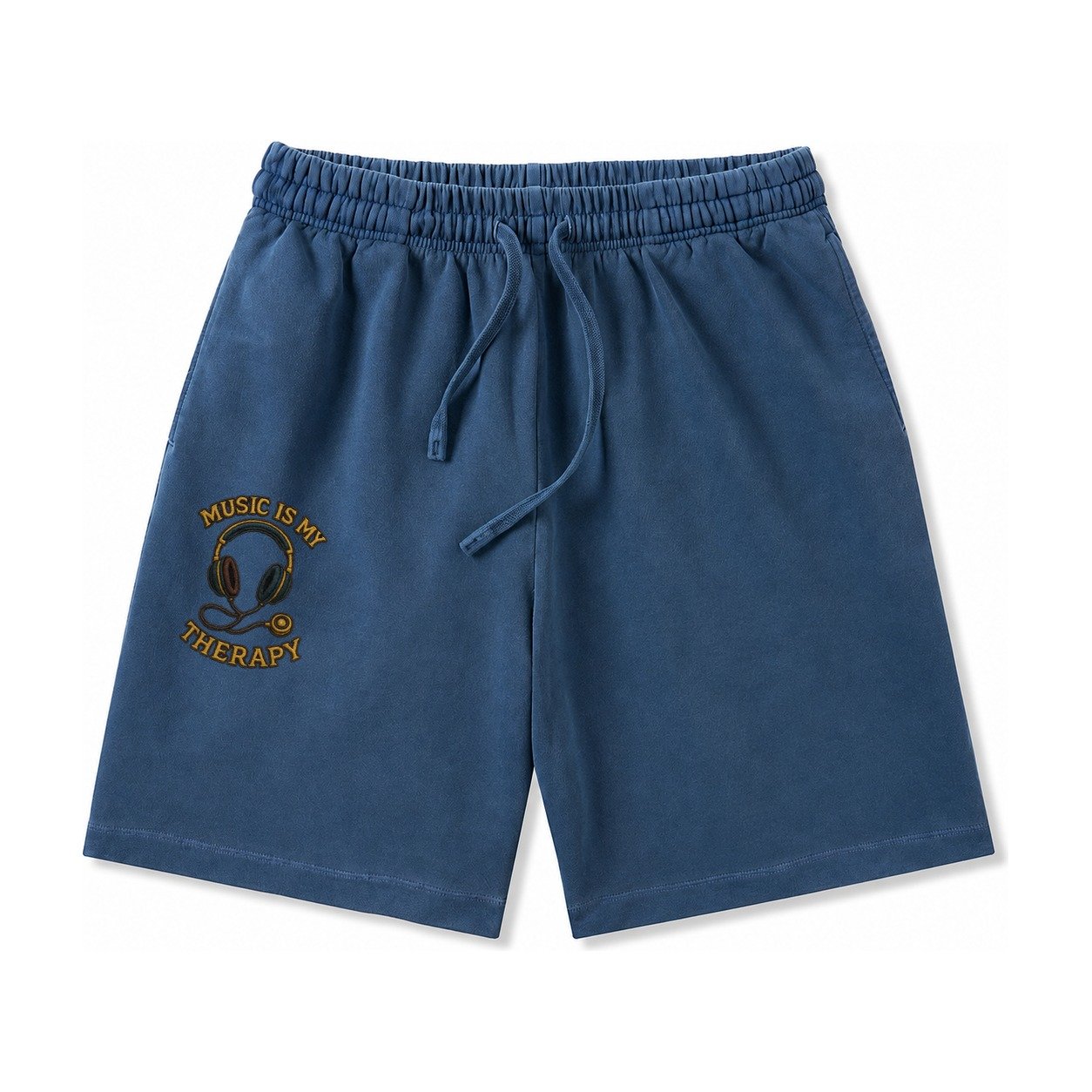 Music Is My Therapy Washed Shorts – Denim Blue