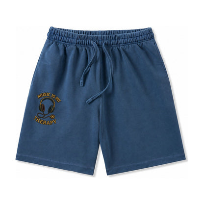Music Is My Therapy Washed Shorts – Denim Blue