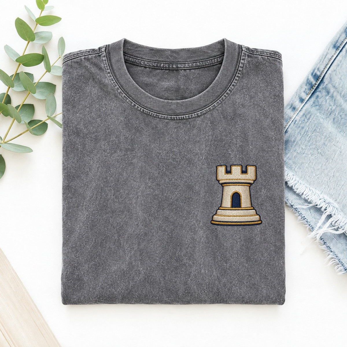 Chess Rook Symbol Emblems Left Chest Vintage T-shirt – Grey