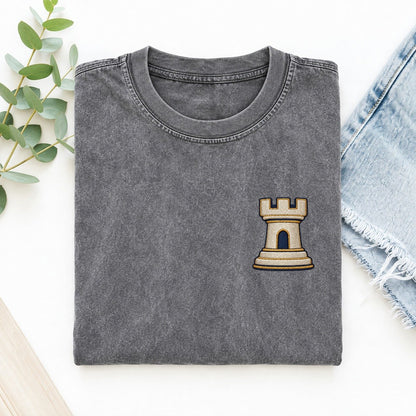 Chess Rook Symbol Emblems Left Chest Vintage T-shirt – Grey