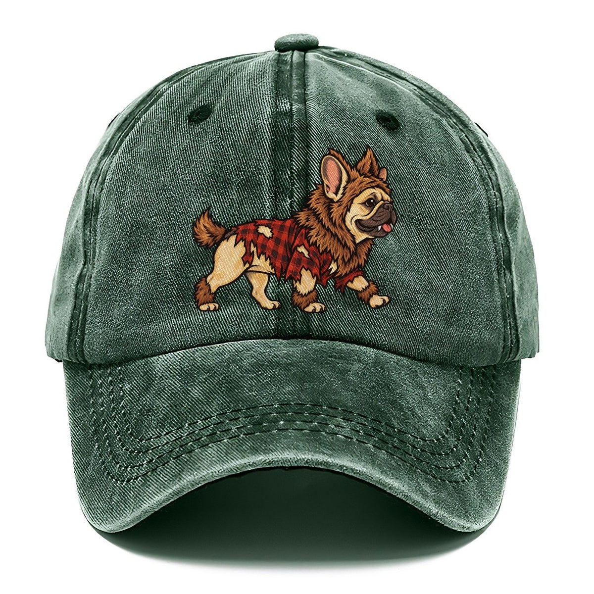 One French Bulldog In Halloween Costume Werewolf With Tufted Fur Patches And Small Fangs Halloween Dog Parade Classic Cap – Forest Mist