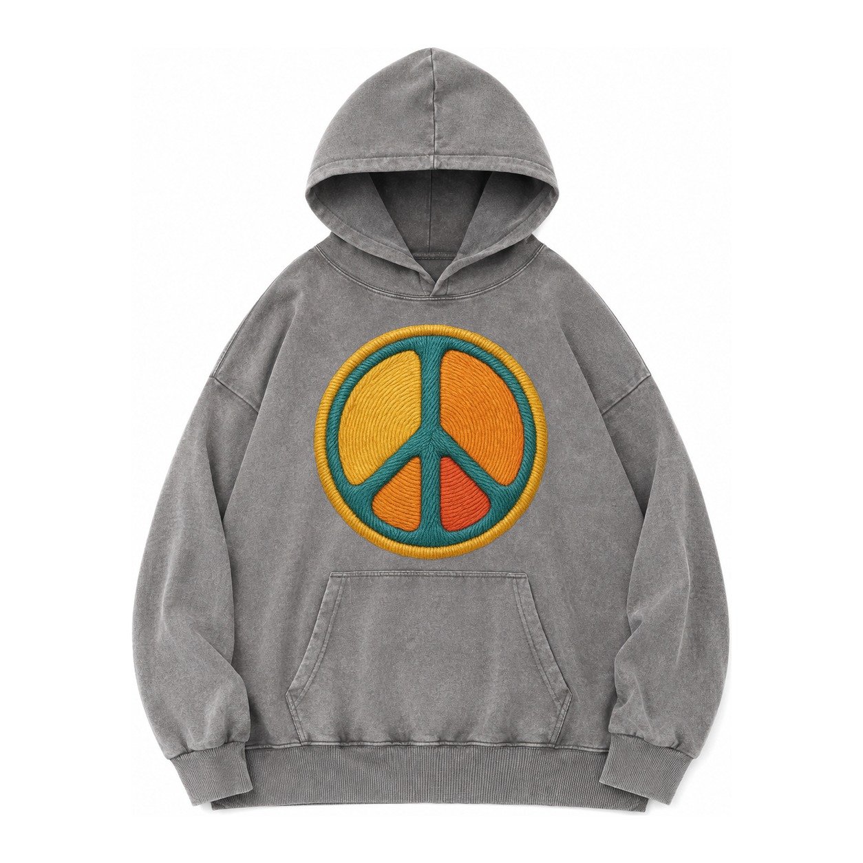 Golden Peace Vintage Washed Hoodie – Grey