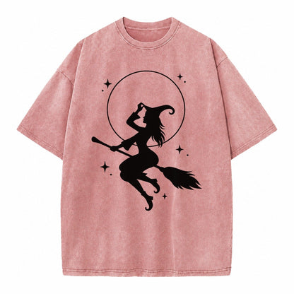 Witch On Broom Vintage T-shirt – Dusty Rose