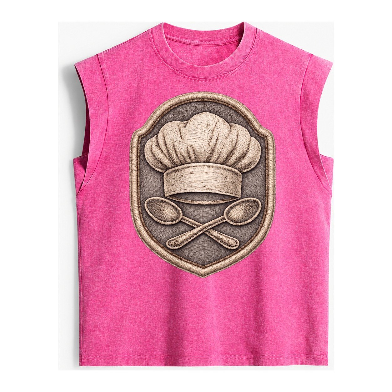 Cooking Chef Hat Toque Blanche With Crossed Spoons In Vintage Washed Tank – Pink