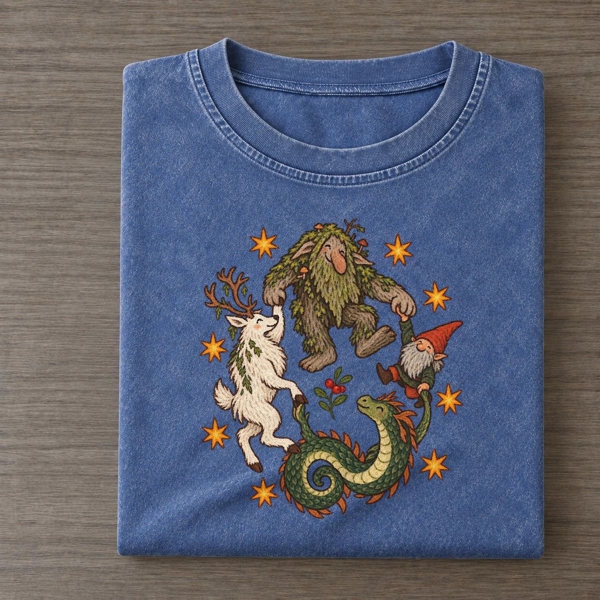 Northern Woods Waltz Cryptid Hoedown Vintage T-shirt – Washed Blue