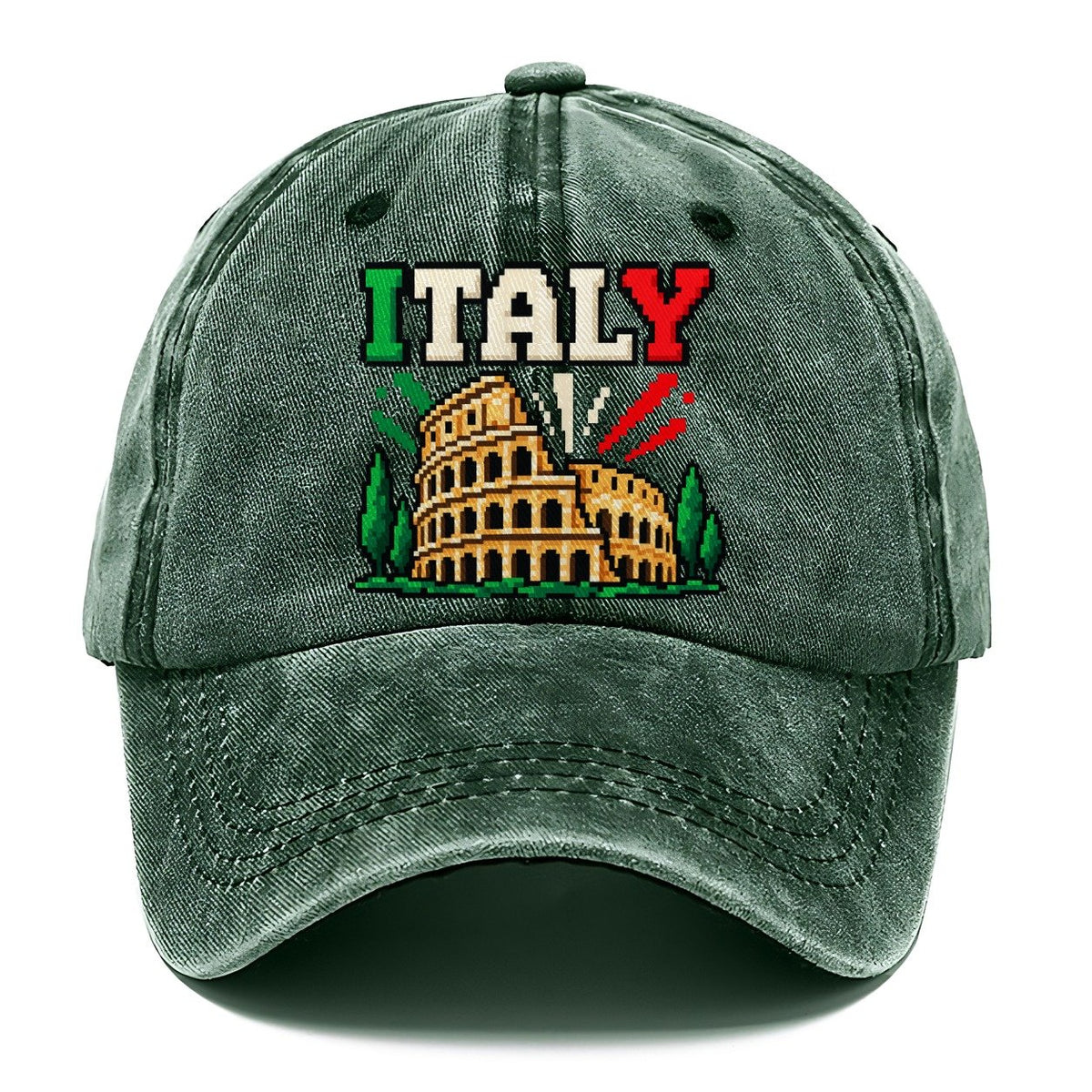 Italy Retro Pixel Badge Classic Cap – Forest Mist