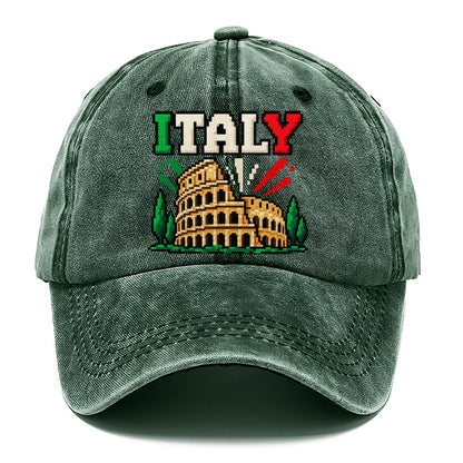 Italy Retro Pixel Badge Classic Cap – Forest Mist