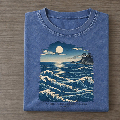 As The Waters Cover The Sea The Great Deep Vintage T-shirt – Washed Blue
