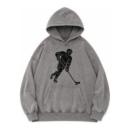 Ice Hockey Player Vintage Washed Hoodie – Grey
