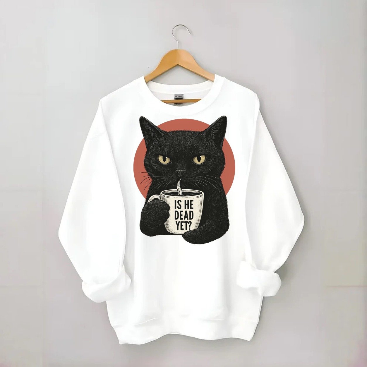 Is He Dead Yet Cat Crewneck Sweatshirt – White