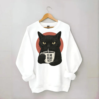 Is He Dead Yet Cat Crewneck Sweatshirt – White