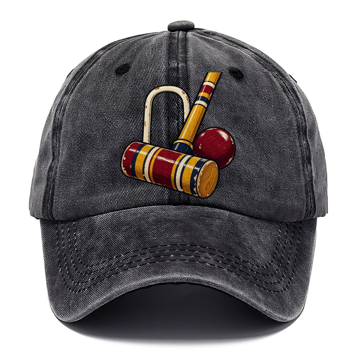 Croquet Mallet Hoop And Burgundy Ball Uk Culture Heritage Classic Cap – Graphite