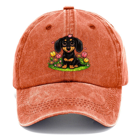 Dachshund Spring Flowers Classic Cap – Terracotta Clay