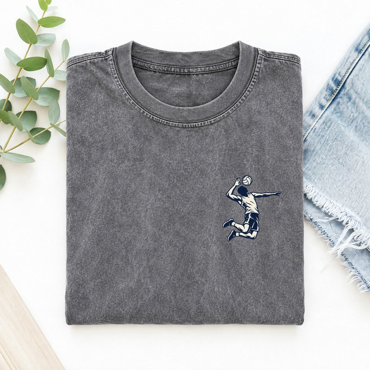 Volleyball Spike Left Chest Vintage T-shirt – Grey