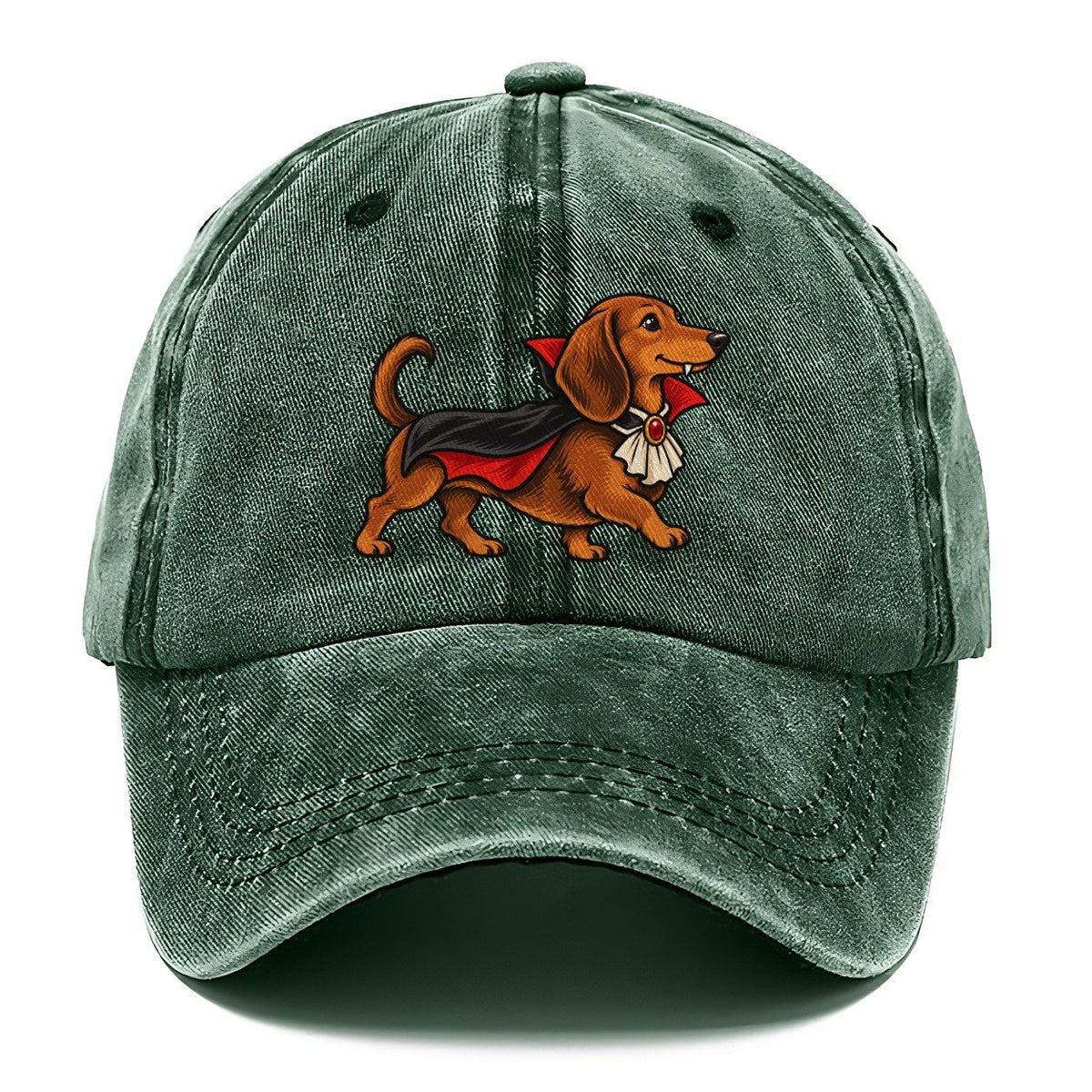 One Dachshund In Halloween Costume Vampire With A Small Cape And Pointed Collar Halloween Dog Parade Classic Cap – Forest Mist
