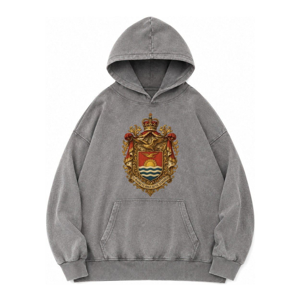 Golden Peace Embroidered Vintage Washed Hoodie – Grey
