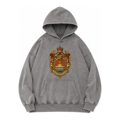 Golden Peace Embroidered Vintage Washed Hoodie – Grey
