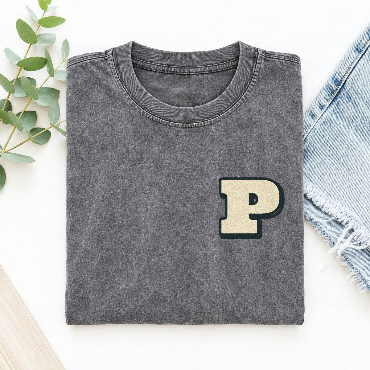 Initial P Left Chest Vintage T-shirt – Grey