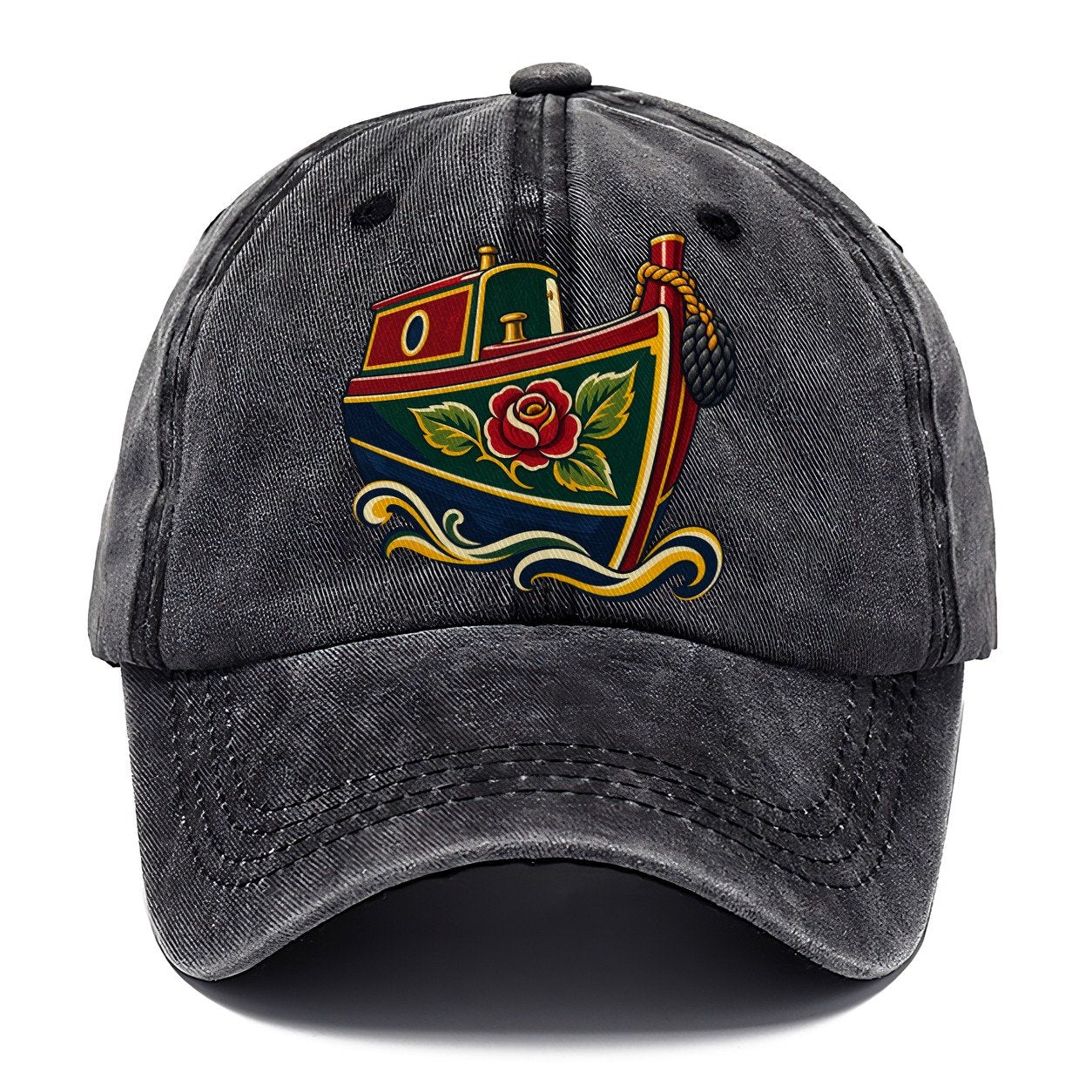 Canal Narrowboat Rose Painted Bow Uk Culture Heritage Classic Cap – Graphite