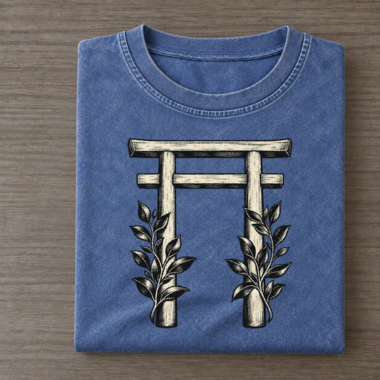 Shinto Torii And Sakaki World Faiths Ink Figures Vintage T-shirt – Washed Blue