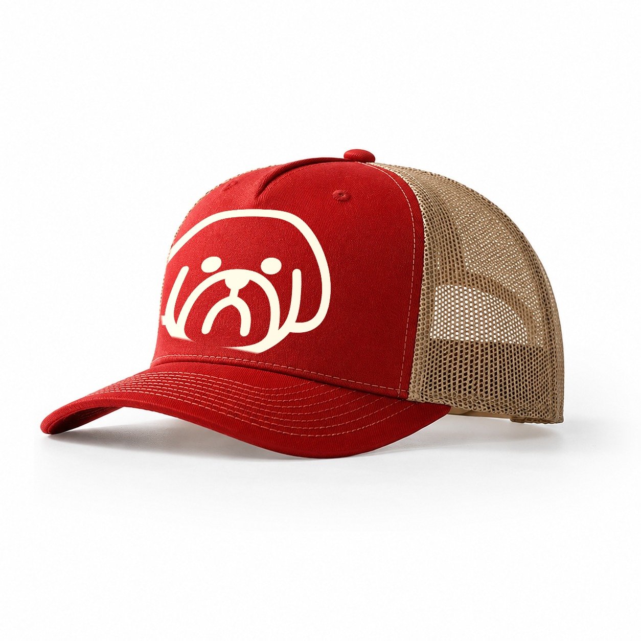 Shih Tzu Minimalist Fluffy Design With Strong Black Border Trucker Hat – Red-Khaki
