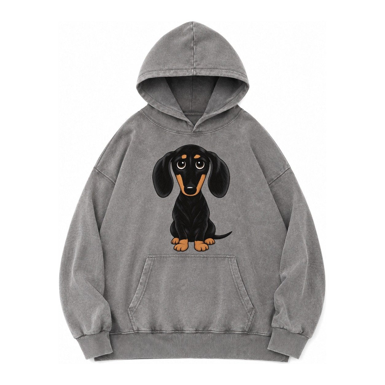 Retro Dachshund Vintage Washed Hoodie – Grey