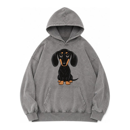 Retro Dachshund Vintage Washed Hoodie – Grey