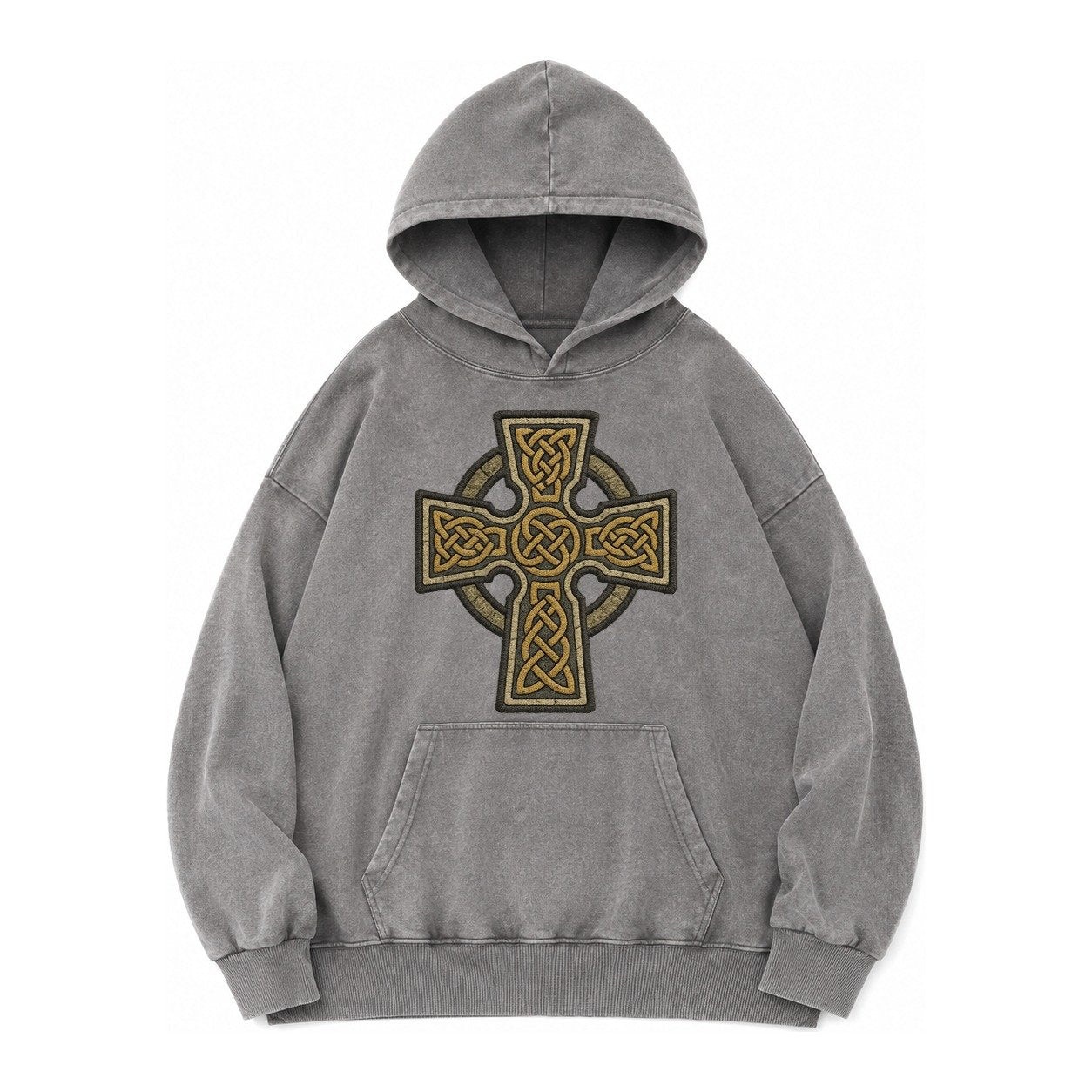 Celtic Cross Vintage Washed Hoodie – Grey