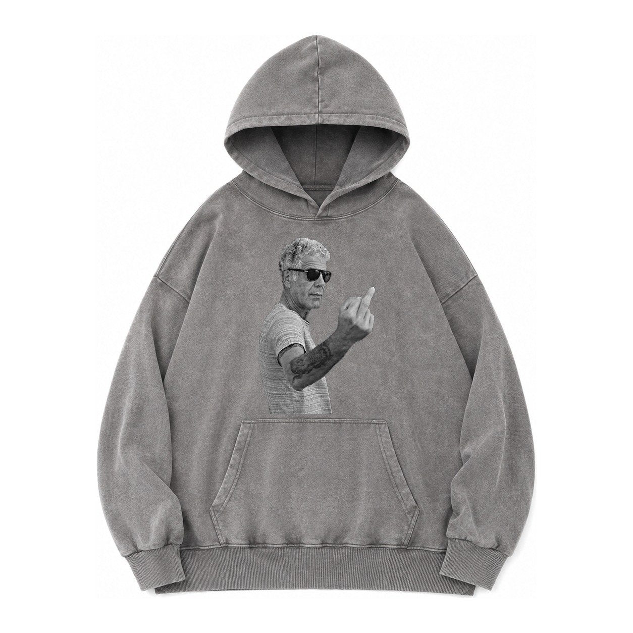 Anthony Bourdain Middle Finger Vintage Washed Hoodie – Grey