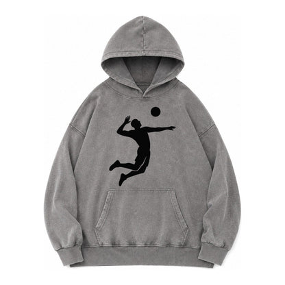 Volleyball Player Spiking Ball Vintage Washed Hoodie – Grey