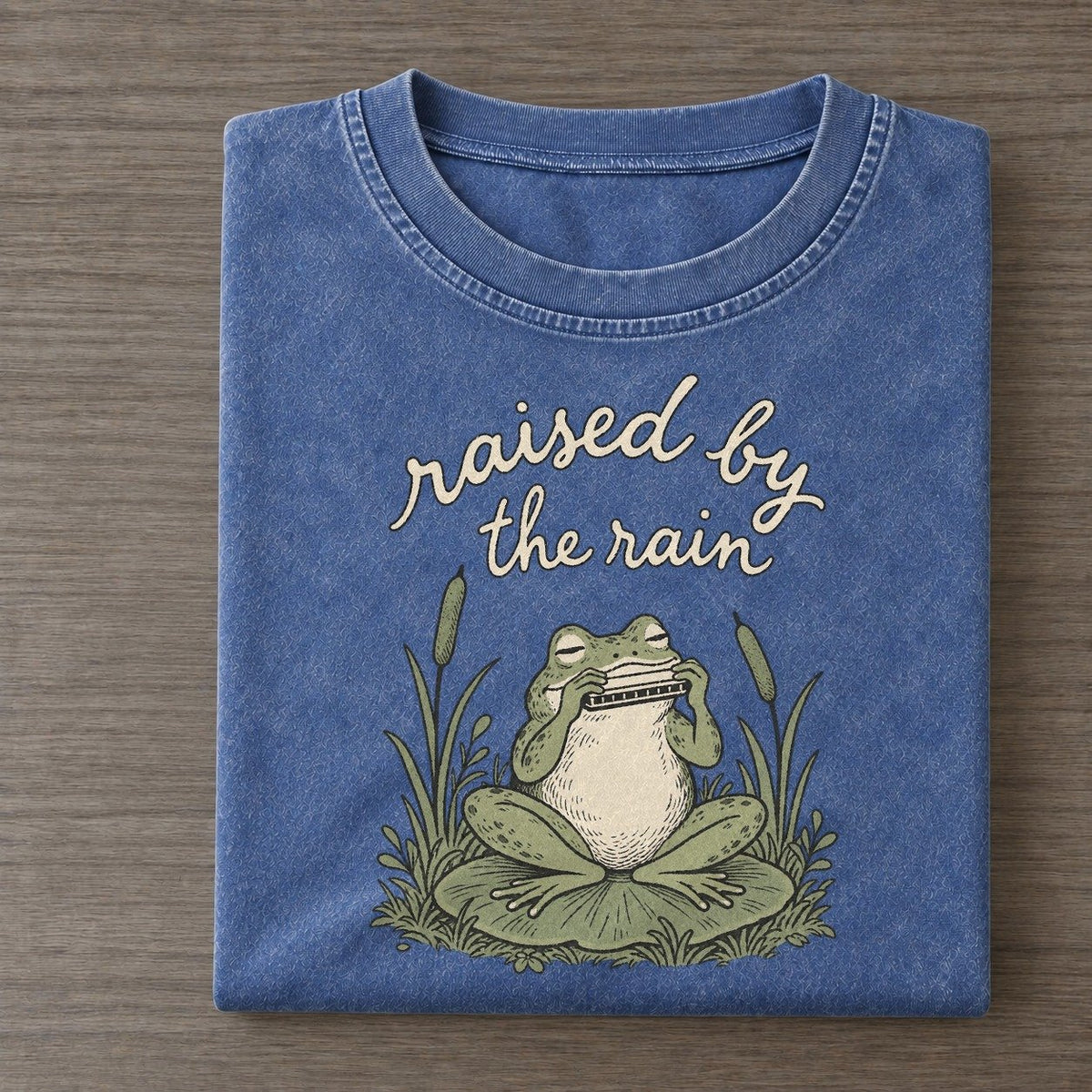 Harmonica In The Reeds Pond Folk Vintage T-shirt – Washed Blue
