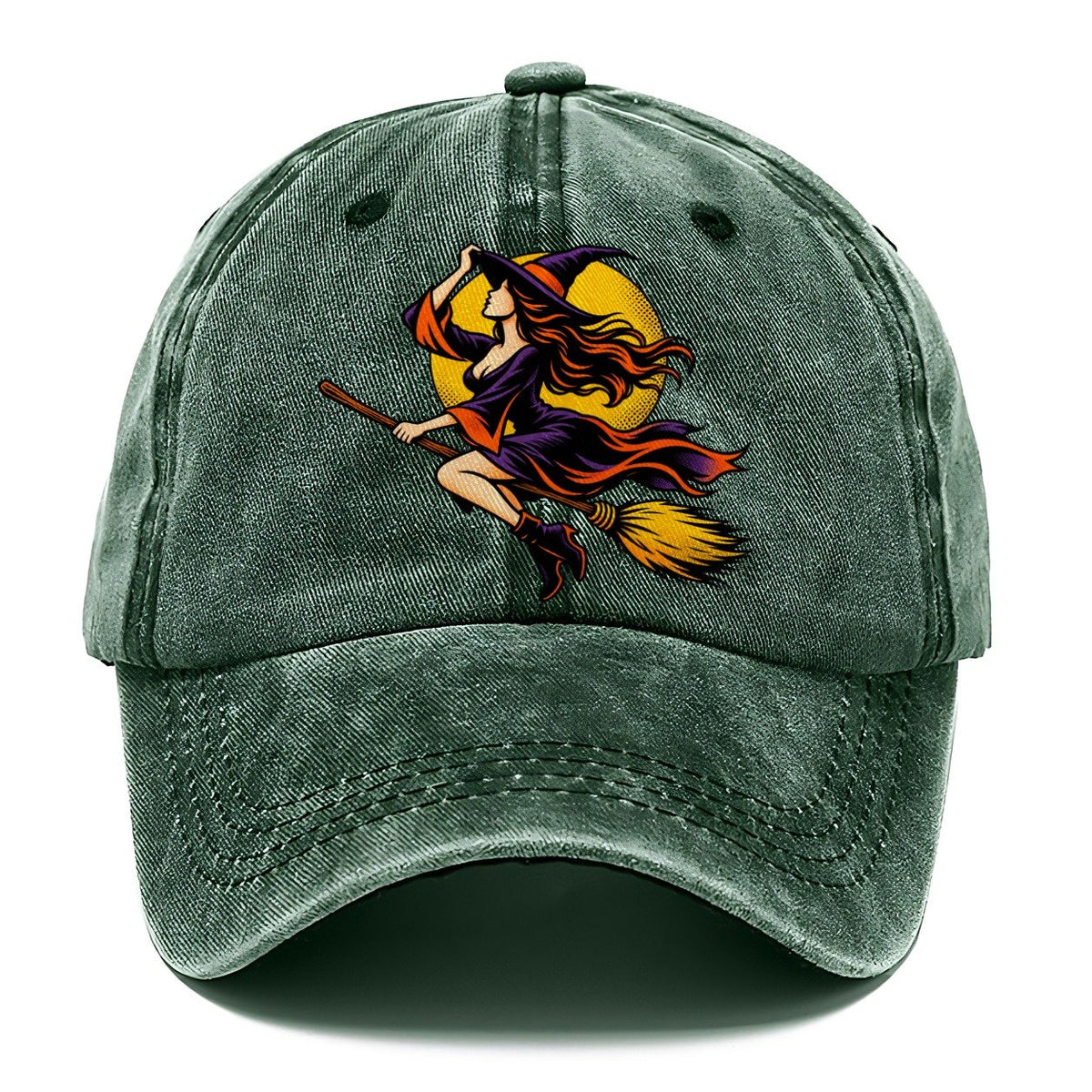 Pop Art Witch on Broom Classic Cap – Forest Mist