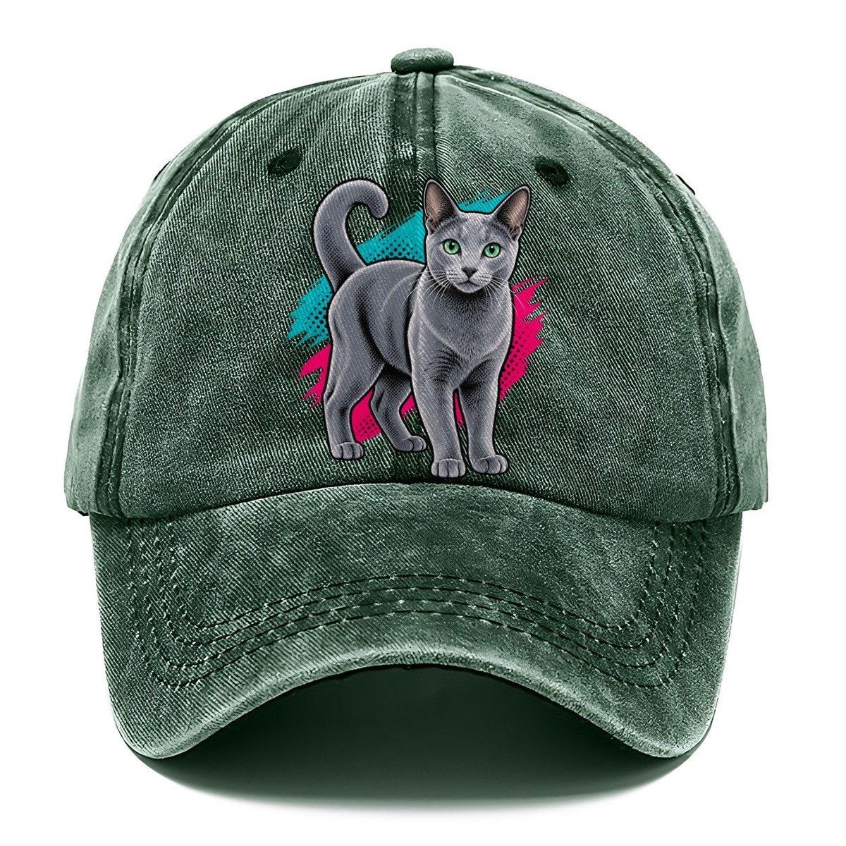 Pop Art Russian Blue Cat Standing Three Quarter Classic Cap – Forest Mist