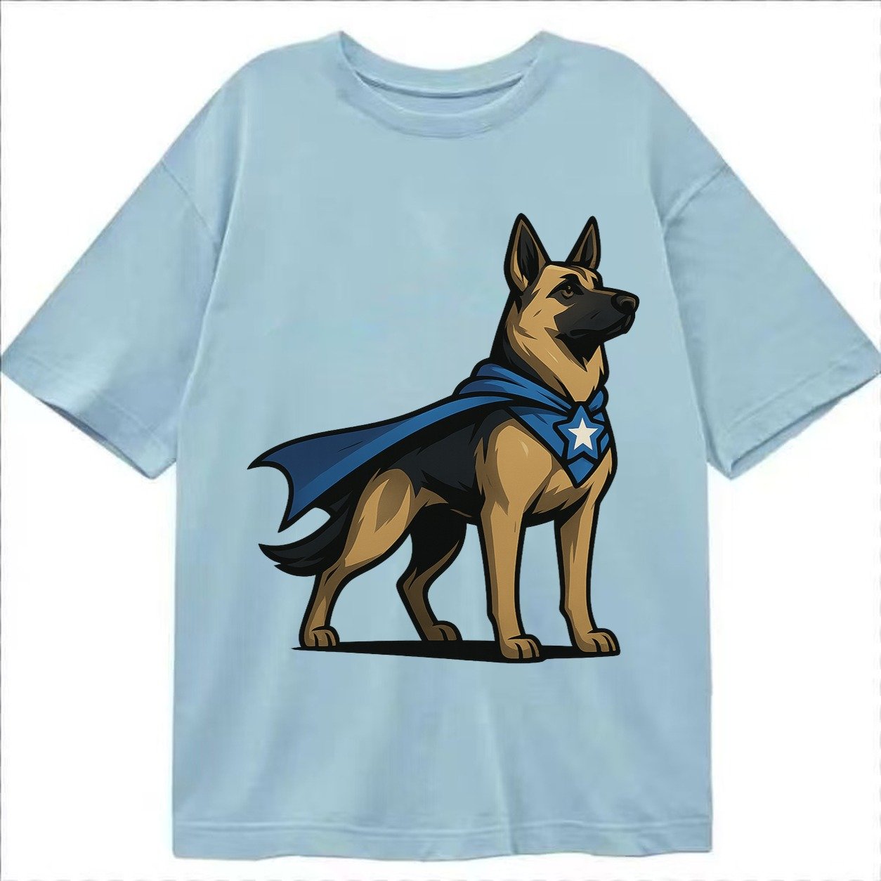 German Shepherd Patriotic Hero Standing Alert On Four Paws S Classic T-shirt – Light Blue