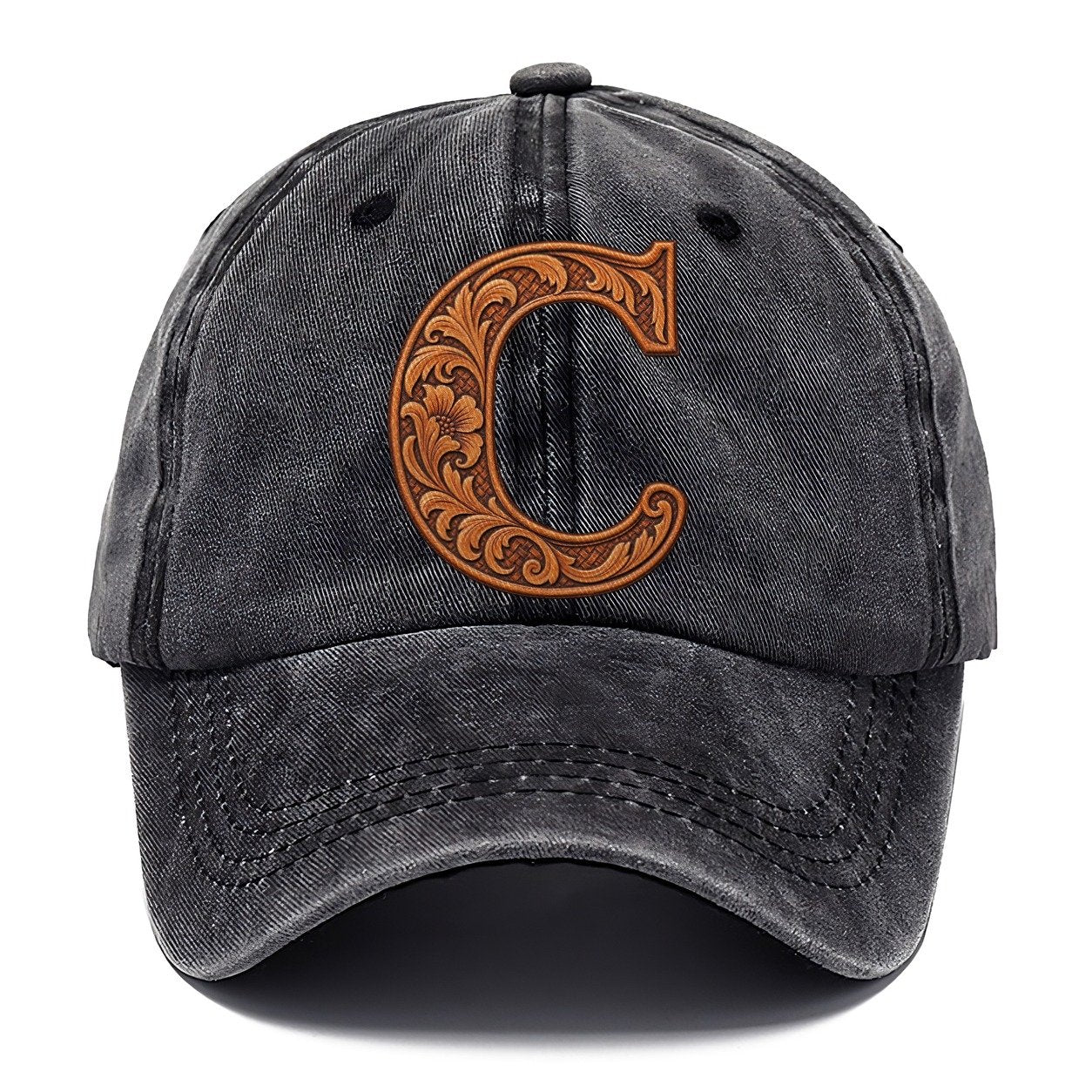 Tooled Leather C Monogram Classic Cap – Graphite