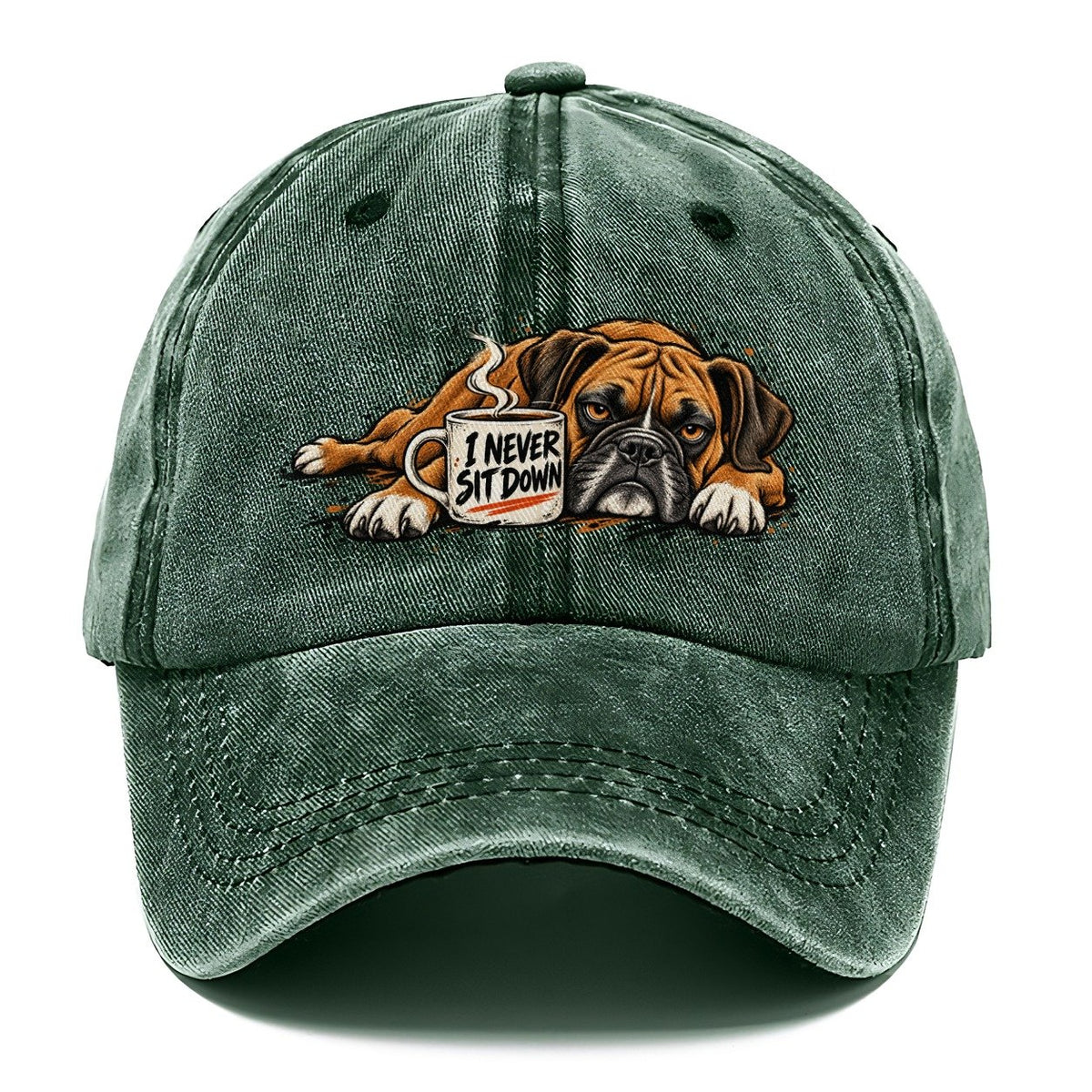 I Never Sit Down Boxer Dog Coffee Classic Cap – Forest Mist