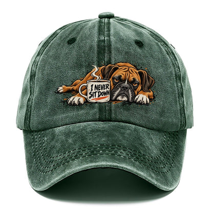 I Never Sit Down Boxer Dog Coffee Classic Cap – Forest Mist