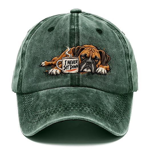 I Never Sit Down Boxer Dog Coffee Classic Cap – Forest Mist