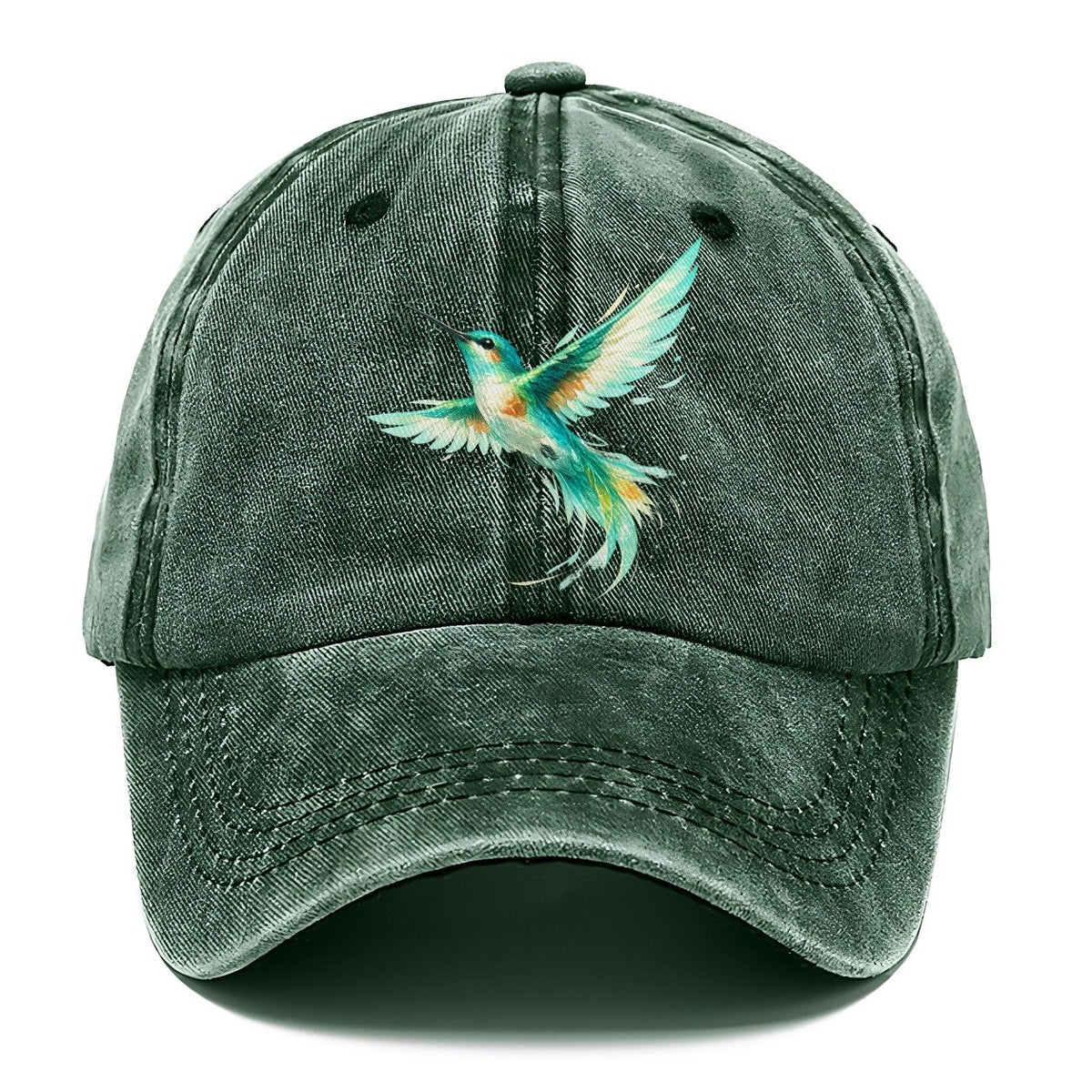 Teal Watercolor Hummingbird Classic Cap – Forest Mist