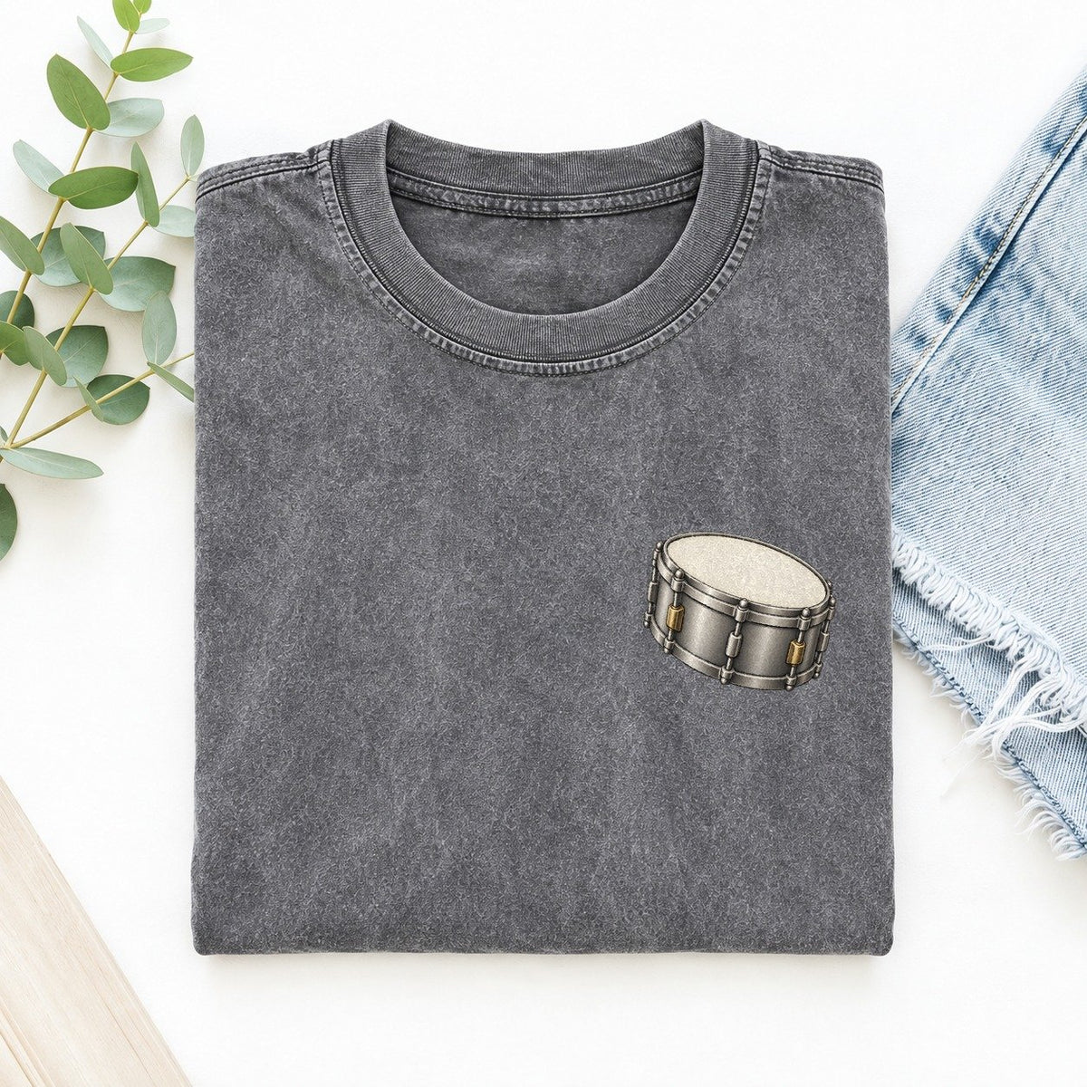 Snare Drum Tension Keepsake Emblem Left Chest Vintage T-shirt – Grey