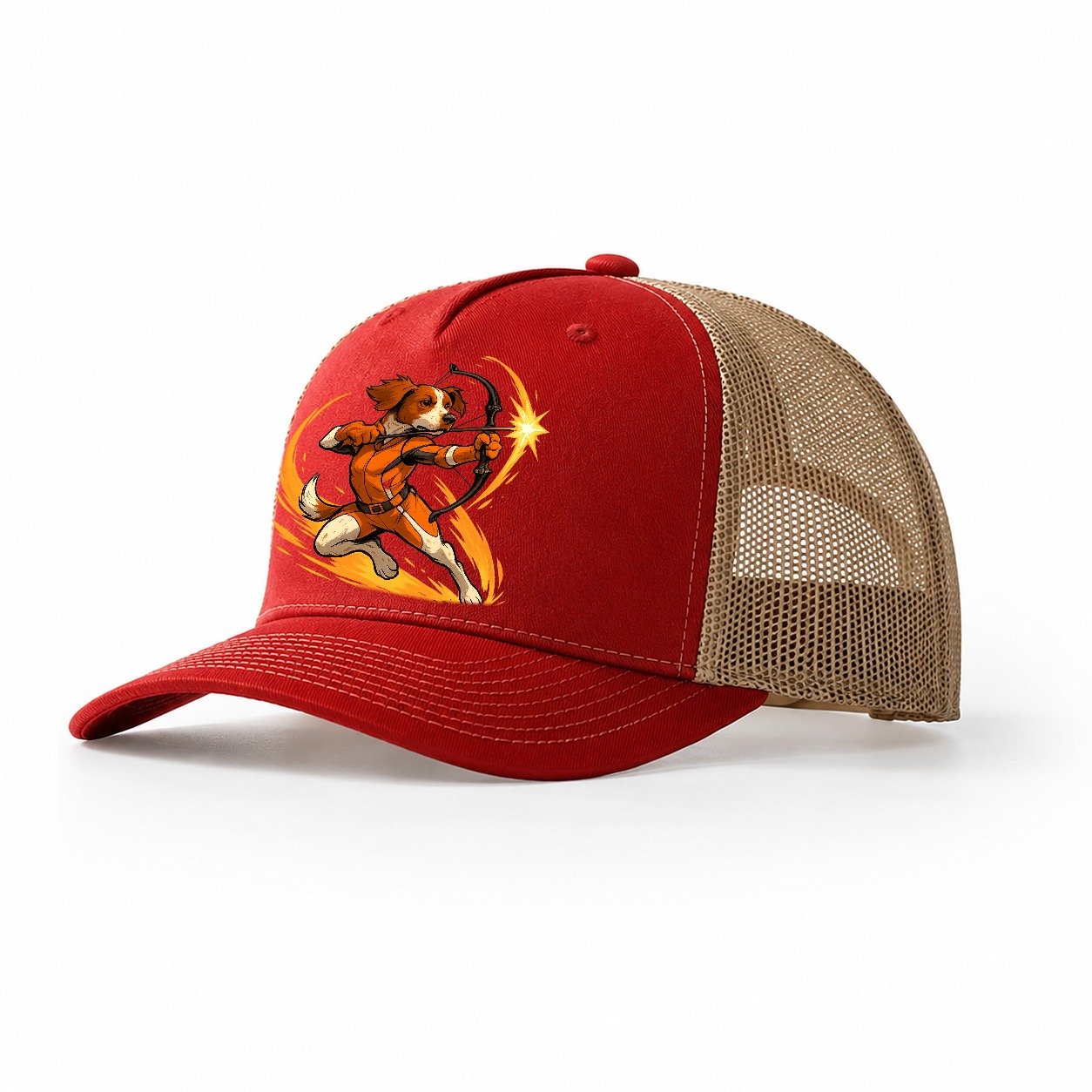 Brittany Hawkeye Hunting Heritage Compound Bow Gear Orange W Trucker Hat – Red-Khaki