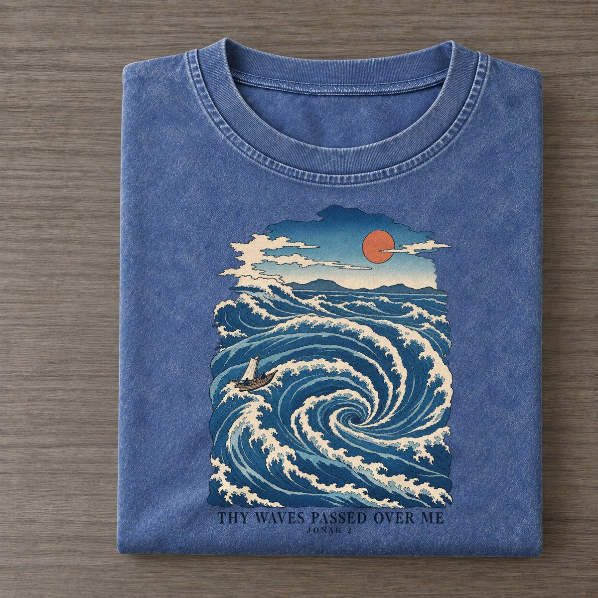 Thy Waves Passed Over Me The Great Deep Vintage T-shirt – Washed Blue