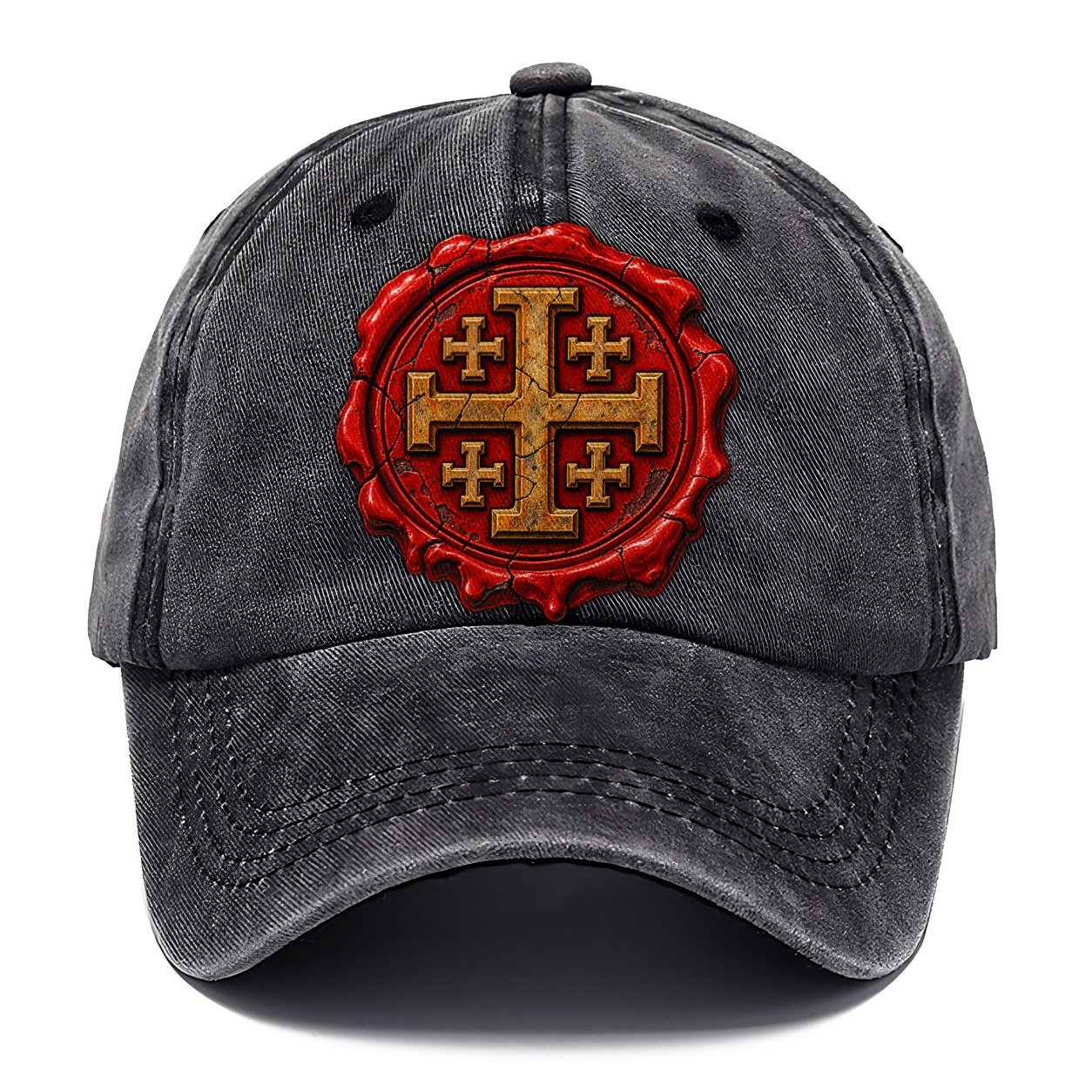 Red Wax Seal Impression Jerusalem Cross Classic Cap – Graphite