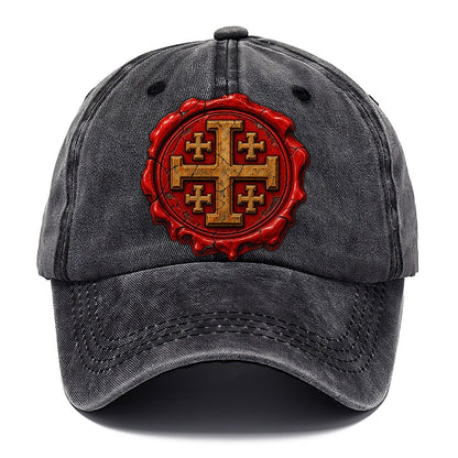 Red Wax Seal Impression Jerusalem Cross Classic Cap – Graphite